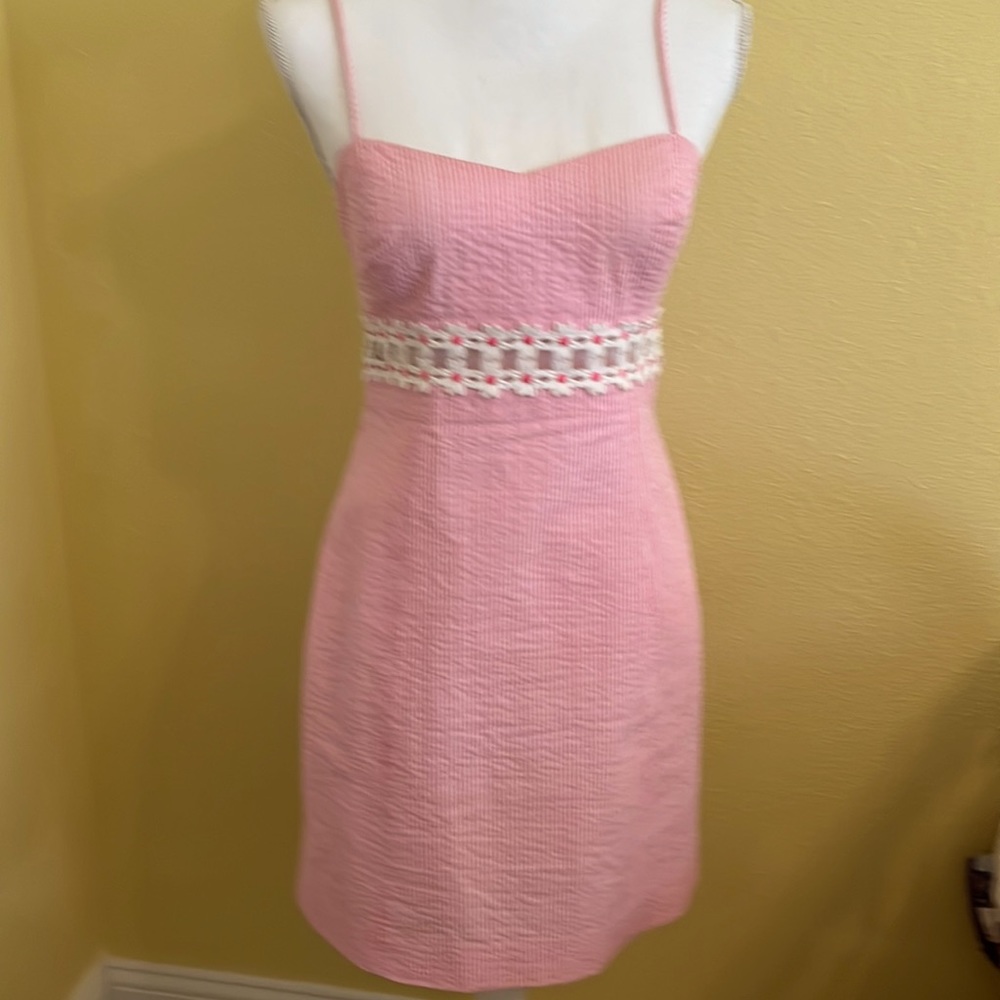 Lilly Pulitzer pink and white striped daisy appliqué sundress size 4